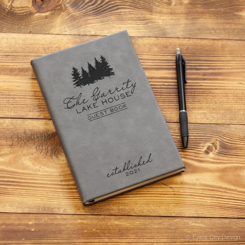Personalized Cabin Guest Book Engraved Leather Notebook Lake Etsy