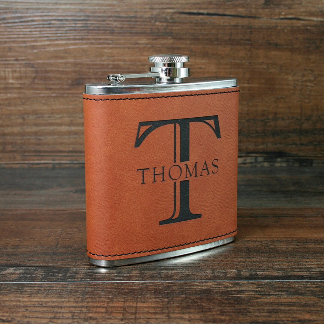 Monogrammed Leather Flask, Personalized Wedding Flask, Customized Best Man Gift, Wedding Gift ...