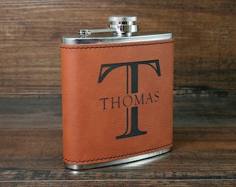 Monogrammed Leather Flask, Personalized Wedding Flask, Customized Best Man Gift, Wedding Gift Ideas, Engraved Leather Flask, Flask for Men