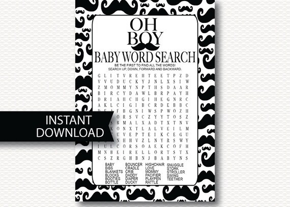 mustache baby shower word search game instant download mustache little man baby boy word search game dyi printable files b111 baby boy words