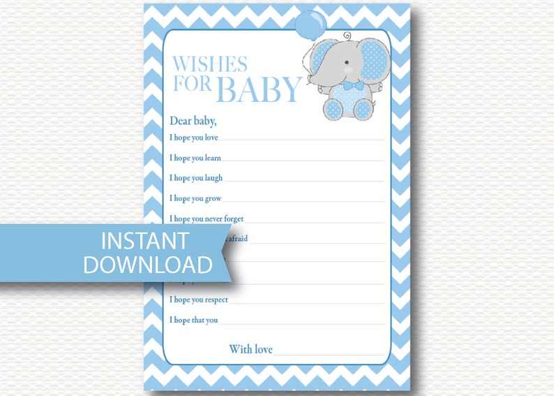 Wishes For Baby Boy Elephant Shower Activity Card Instant Etsy Wishes For Baby Boy Elephant Shower Activity Card Instant Etsy