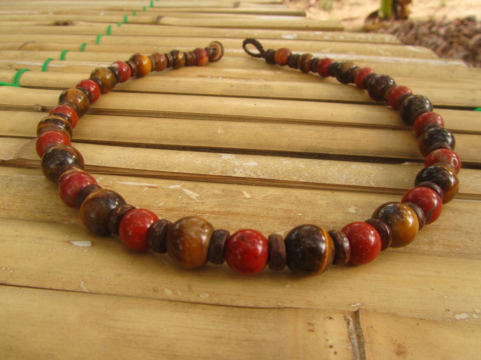Tigers Eye & Red Jasper Stone Necklace Ethnic Tribal Healing Etsy