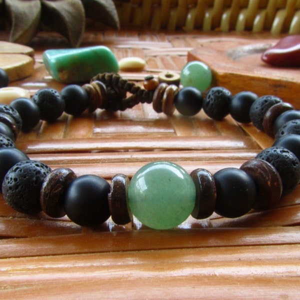 Jade & Onyx Lava Stone Bracelet, Mens Jade Gemstone Beaded Mala Bracelet, Sizes Made To Order, Stronger Than Stretchy Bracelets