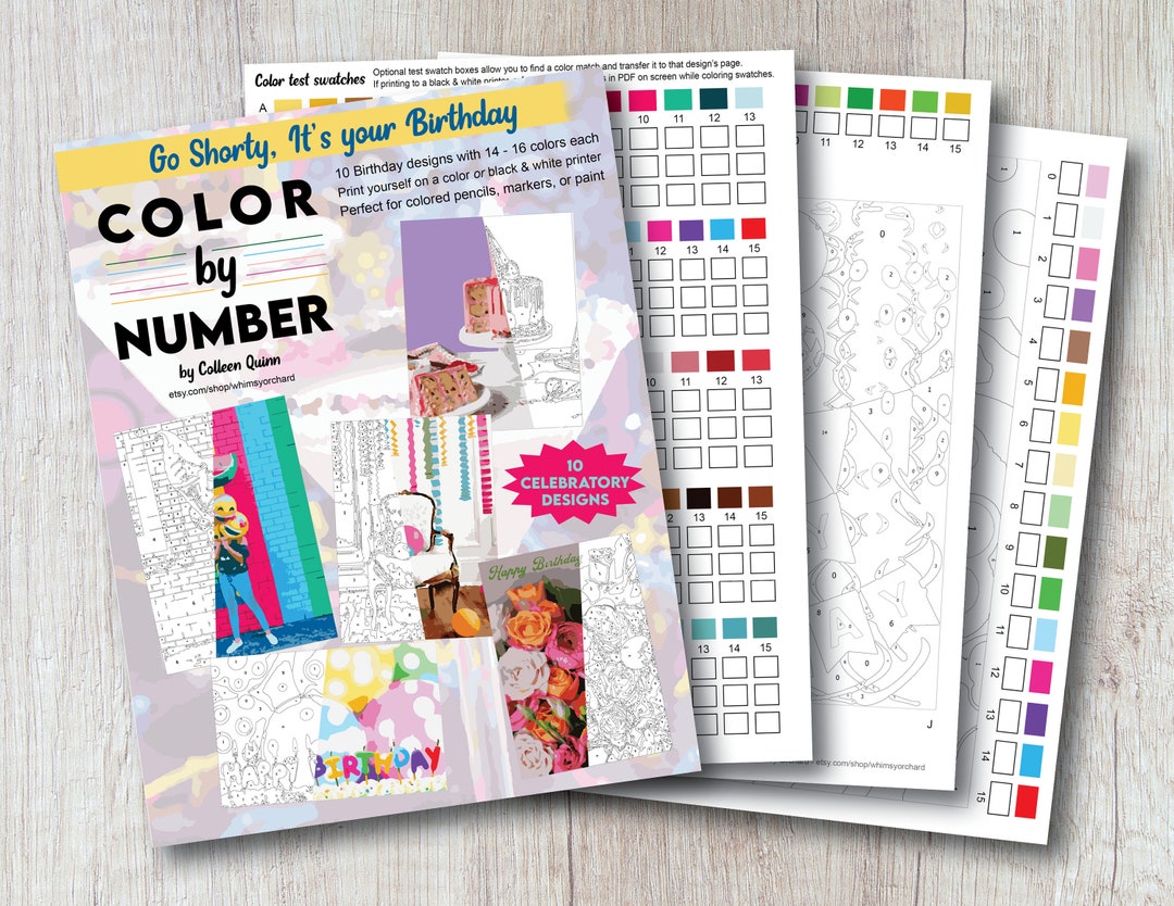 Birthday Color by Number for Adults - 10 Printable Designs - Etsy