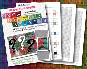 Flowers Mega Mystery Mosaics - Color by Letter - 27 pages / 3 mega images