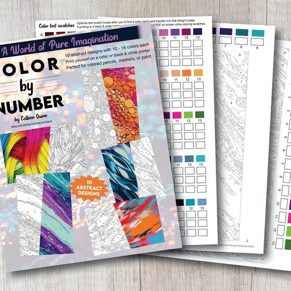 Abstract Color by Number for Adults - 10 Printable Designs