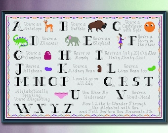 Silly Alphabet Cross Stitch Pattern - A You're an Antelope