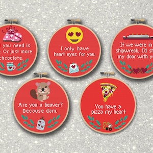 Valentines Day set of 5 Cross Stitch Patterns