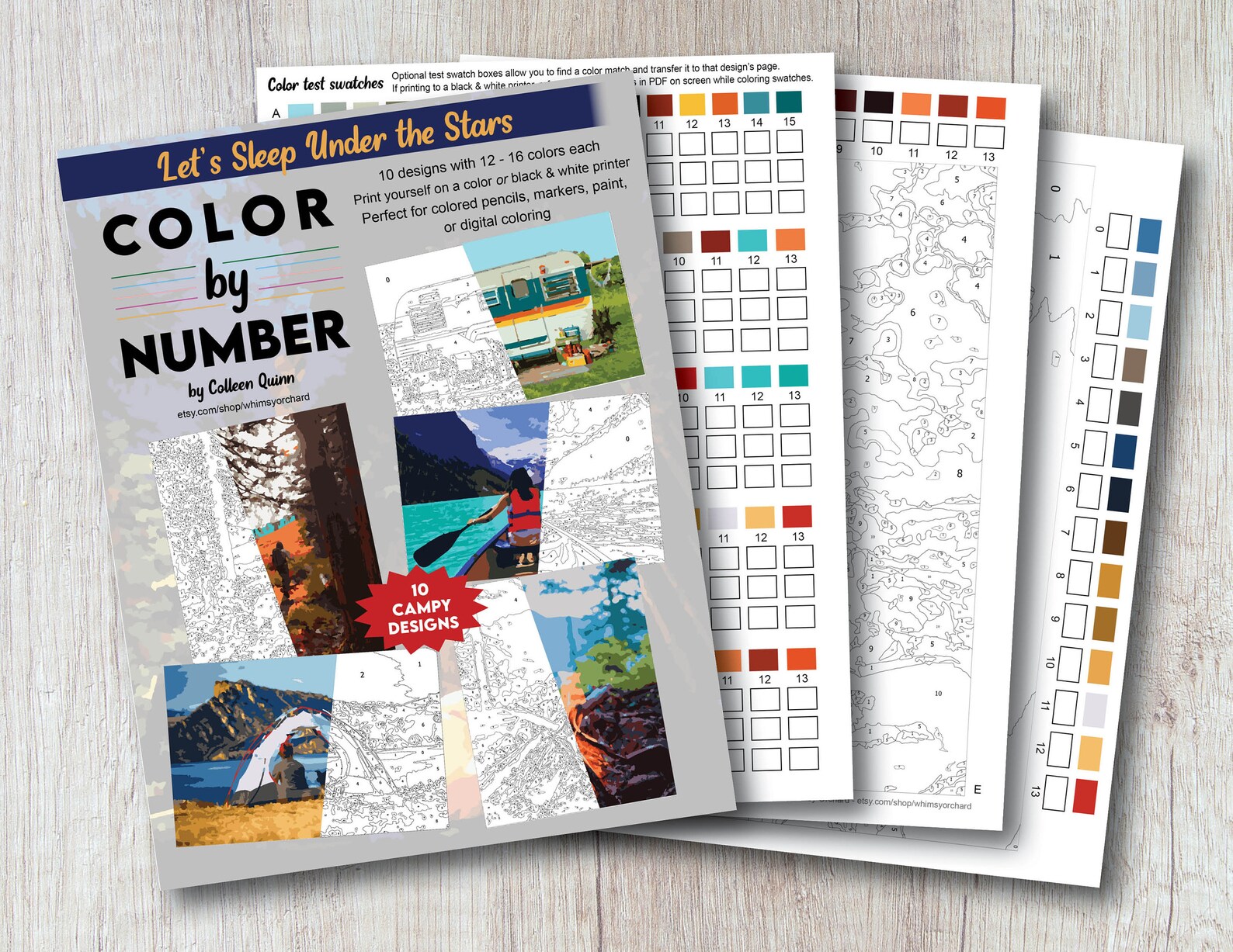 Camping Color by Number for Adults - 10 Printable Designs - Etsy