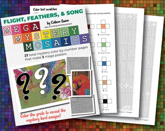 Birds Mega Mystery Mosaics - Color by Letter - 27 pages / 3 mega images
