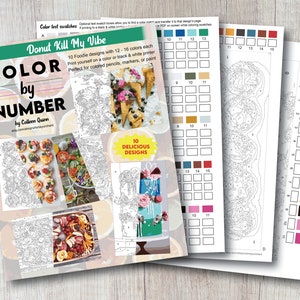 Food Color by Number for Adults - 10 Printable Designs