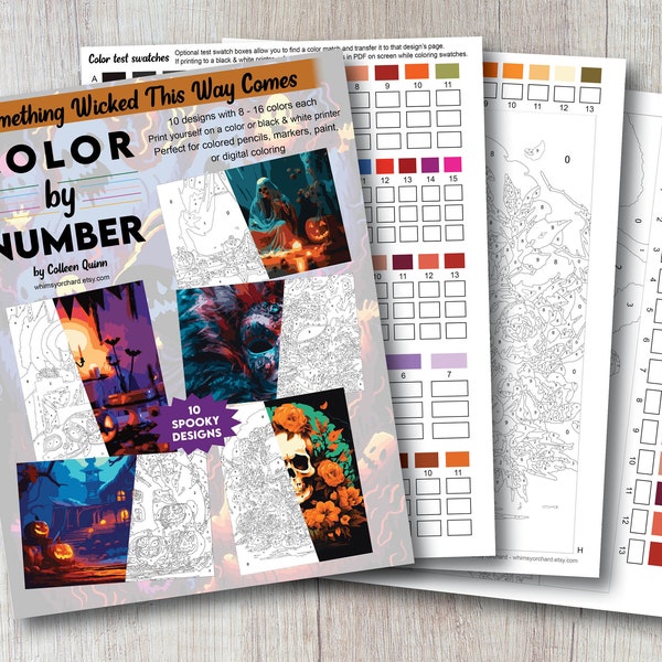 Halloween 2 Color by Number for Adults - 10 Printable Designs