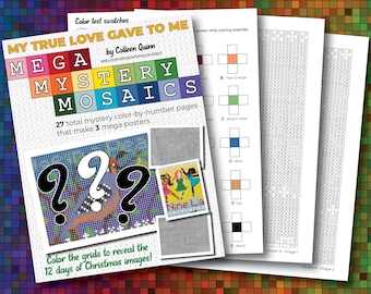 12 Days of Christmas Mega Mystery Mosaics - Color by Letter - 27 pages / 3 mega images