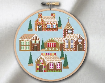 Gingerbread Houses Cross Stitch Pattern - Christmas, Winter, Candy, Cute