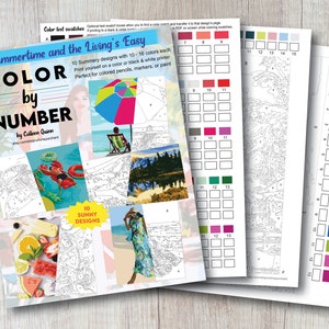 Summer Color by Number for Adults - 10 Printable Designs