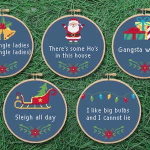 Christmas set of 5 Cross Stitch Pattern - Funny, Song Lyrics, Cute, Puns