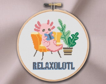 Relaxolotl Cross Stitch Pattern
