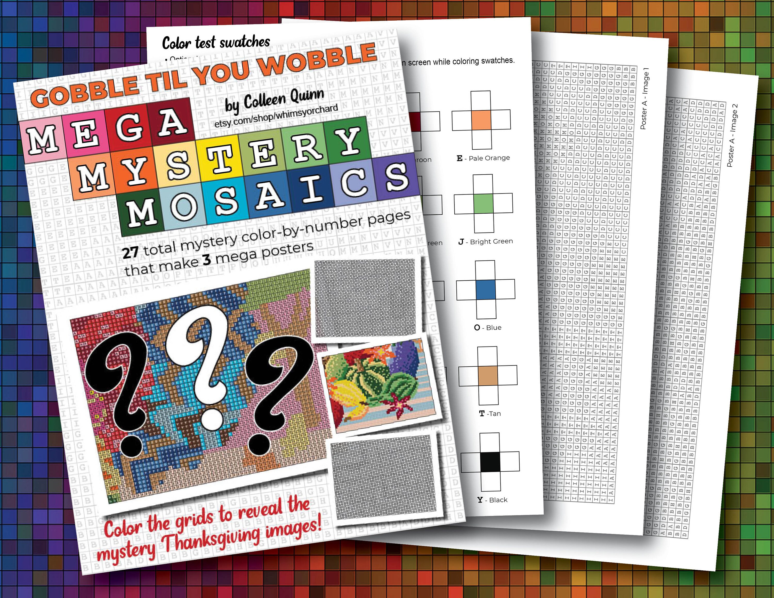 Thanksgiving Mega Mystery Mosaics - Color by Letter - 27 pages / 3 mega images