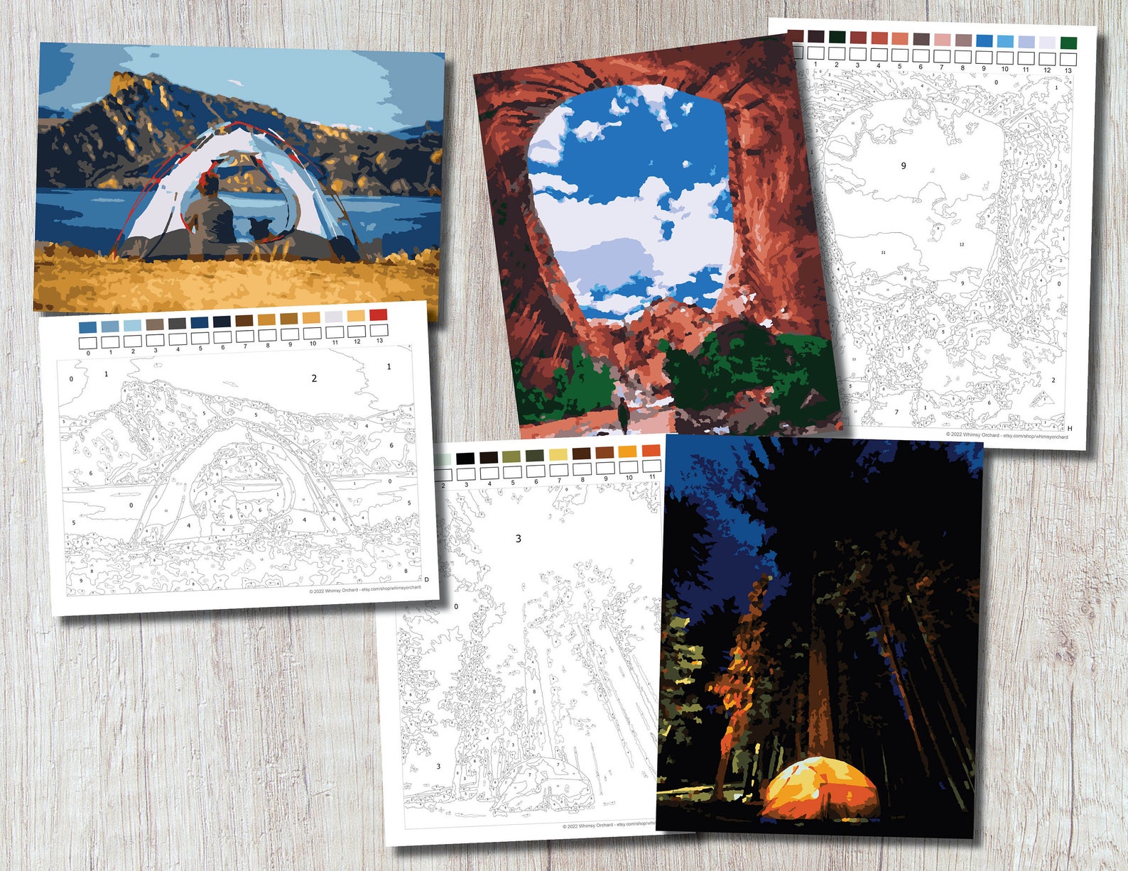Camping Color by Number for Adults - 10 Printable Designs - Etsy