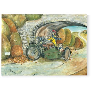 Off to Market - Jack et Marjie - carte de voeux - carte d'anniversaire - carte pour amis - cartes vierges - vélo classique - carte d'art - art naïf