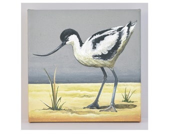 The Ambling Avocet - Original Painting on Canvas - Bird Gift - Wildlife Art - British Birds - Coastal Bird Painting - Art - Hand painted Art