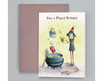 Have a Magical Birthday - Children's Birthday Card - Greeting Card - Blank Card - Birthday Card - Witch Card - Magical Card - Art Card