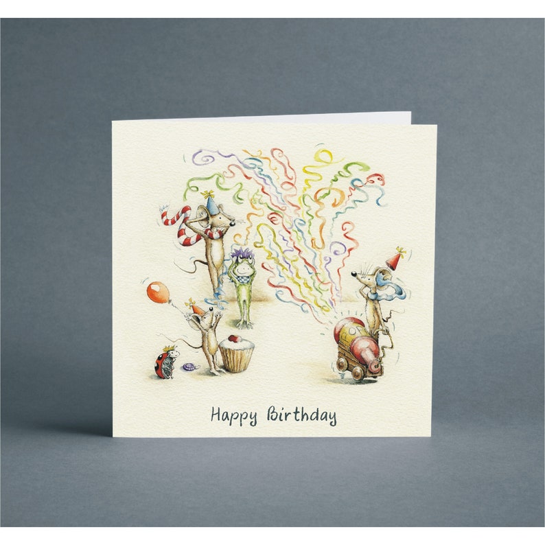 Happy Birthday MM 0020 Mulberry Mouse and Friends Greeting Card Birthday Card Blank Card Mouse Card Celebration Cute Card image 1