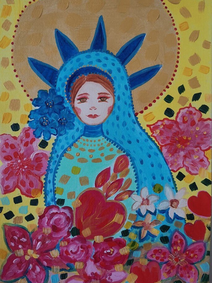 Madone Au Coeur Ardent , Religieuse, Icône, Vierge, Couleurs