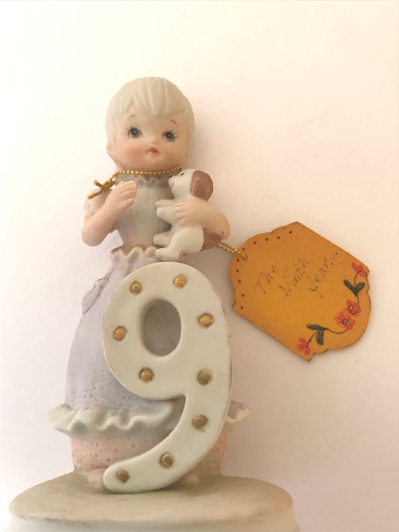 Cake Topper Vintage Adorable Birthday girl Age 9 George-Lefton Japan