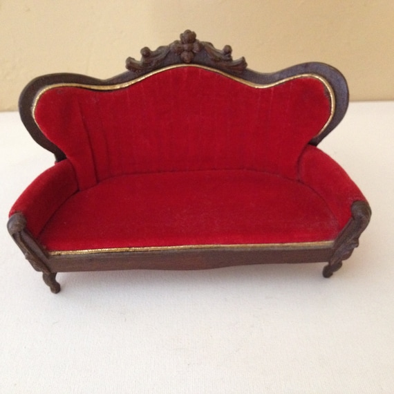 Vintage Doll Furniture Red Velvet Victorian Style Couch Hand Etsy