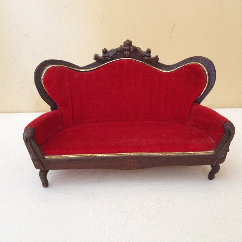 Vintage Doll Furniture Red Velvet Victorian Style Couch Hand | Etsy