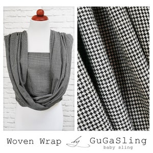 Fular tejido GuGaSling Pie de gallo BW mezcla de lana y algodón, fular para bebé, regalo para baby shower, regalo para nueva mamá