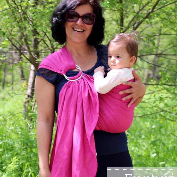 Hot pink summer linen ring sling GuGaSling Fuchsia baby sling carrier gift for new mom baby shower gift babywearing breastfeeding frendly