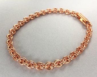 Copper bracelet, 7.5 inches, solid copper chain bracelet for women with fold over clasp, copper anniversary gift
