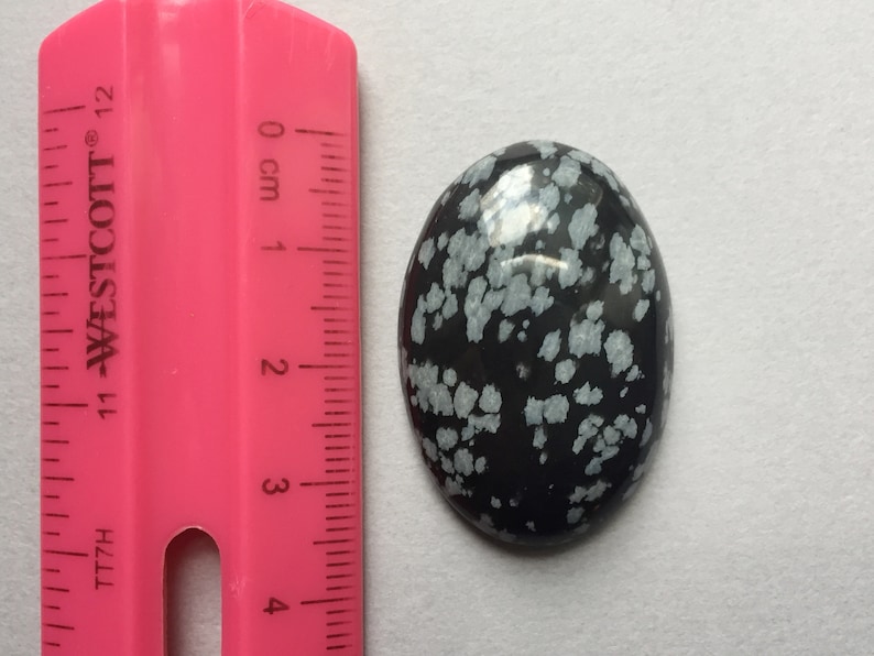 Large snowflake obsidian cabochon gift for crafter 35 x 24 mm oval stone for wire wrapping