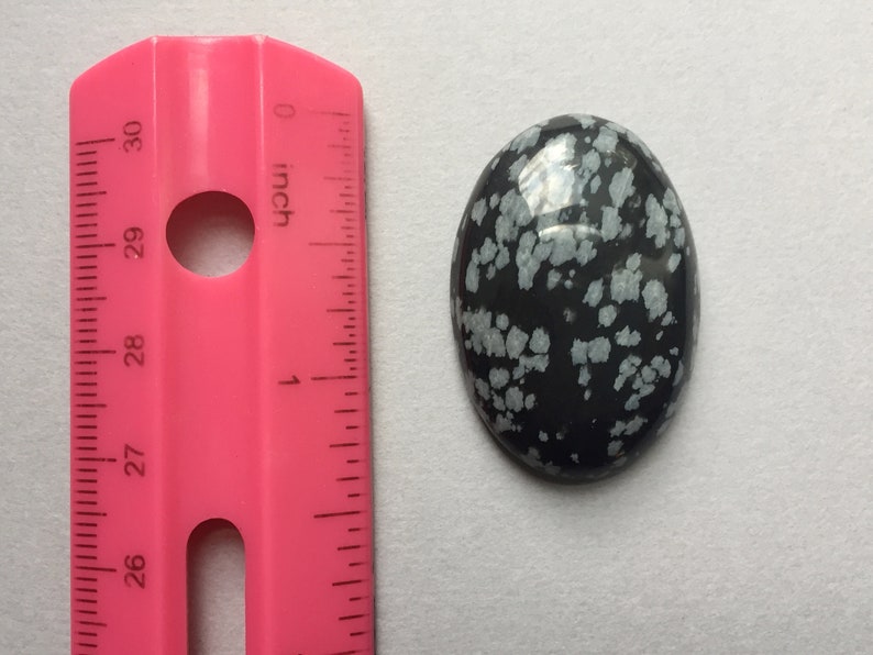 Large snowflake obsidian cabochon gift for crafter 35 x 24 mm oval stone for wire wrapping