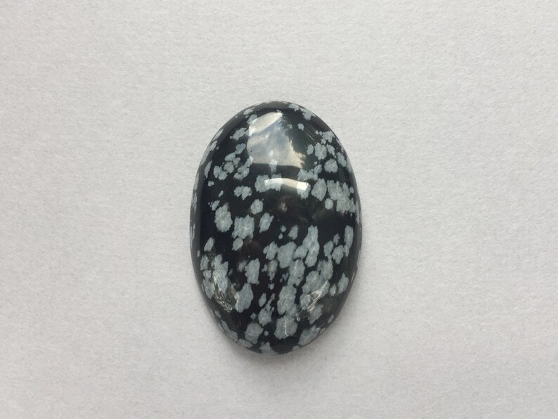 Large snowflake obsidian cabochon gift for crafter 35 x 24 mm oval stone for wire wrapping