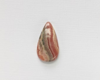 Rhodochrosite Teardrop Cabochon: Pink Gemstone with Hematite (27x15 mm)