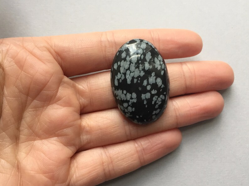 Large snowflake obsidian cabochon gift for crafter 35 x 24 mm oval stone for wire wrapping