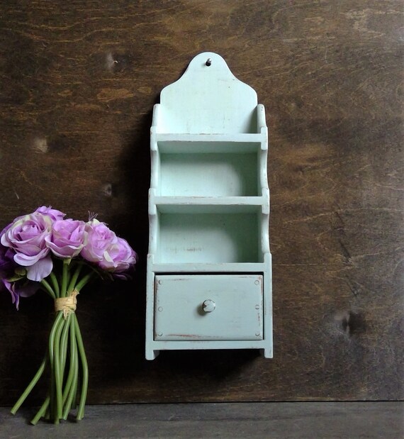 Small Wall Shelf With Drawer Distressed Rustic Hanging Tiered Etsy