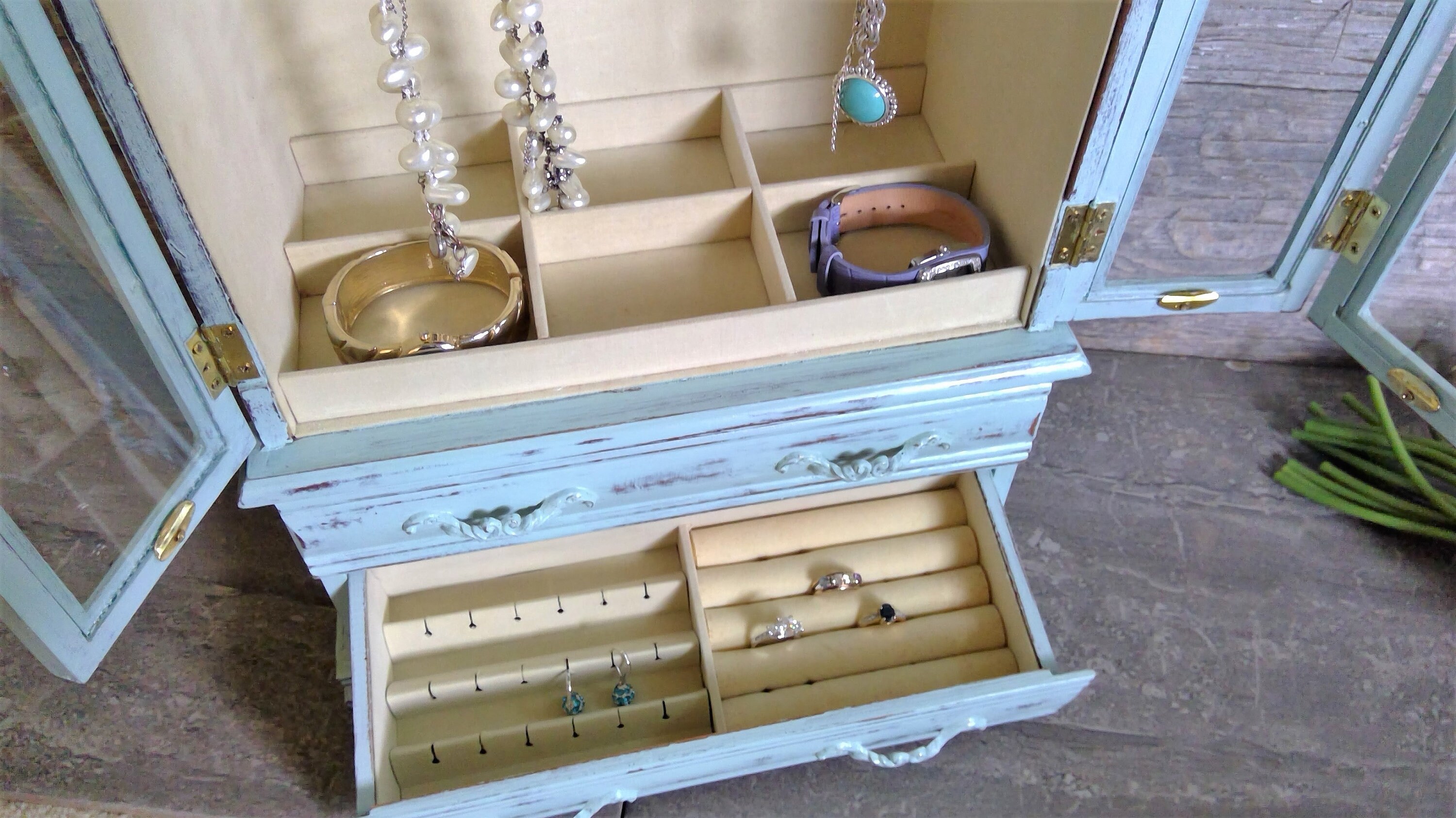 Gran armoire de joyería azul con puertas francesas caja de | Etsy
