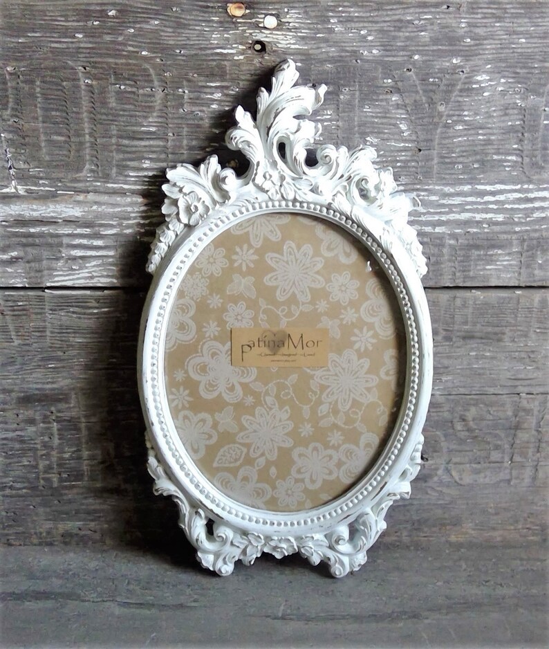 White Oval Frame With Curved Convex Glass 9 X 11 Ornate Vintage French Country Wall Picture Bedroom Bathroom Nursery Wedding Decor