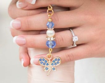 Something Blue Wedding Day Butterfly Blessings Charm – Blue Crystal Bridal Bouquet Keepsake for Bride Gold-Tone Charm for Bridal Shower Gift