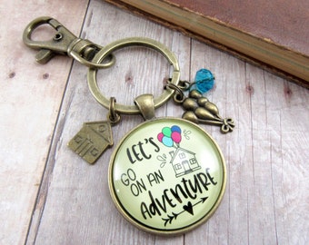 Valentines Day Gift Let's Go On An Adventure Necklace | Keychain Anniversary Gift For Wife Girlfriend Flying House Balloon Charm Life Up