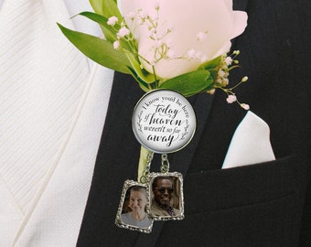 Groom's Boutonniere Pin I Know You'd Be Here Today Silver 1 & 2 Photo Frame Charms Men's Wedding Memorial Jewelry Brooch