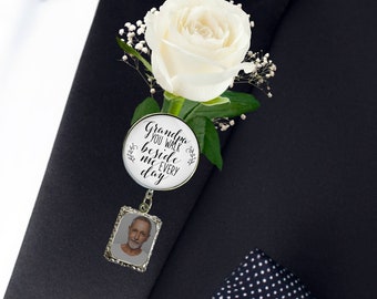 Groom's Boutonniere Pin Grandpa You Walk Beside Me Every Day Silvertone Photo Frame Charm Men's Wedding Memorial Jewelry Brooch Ceremony