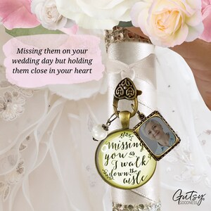 Customized Wedding Bouquet Memory Charm Missing You As I Walk Down the Aisle, Bridal Pendant Memorial Remembrance Photo Jewelry Family Charm