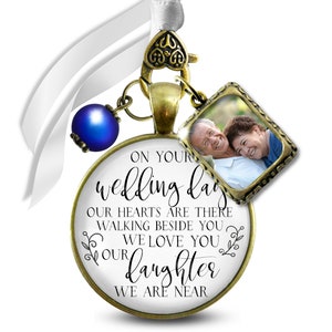 Memorial Bouquet Charm Remembrance Mother and Father On Wedding Day Our Daughter Something Blue Bead 1 Frame Bronze White DIY Photo Template