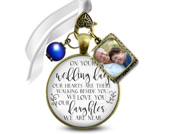 Memorial Bouquet Charm Remembrance Mother and Father On Wedding Day Our Daughter Something Blue Bead 1 Frame Bronze White DIY Photo Template