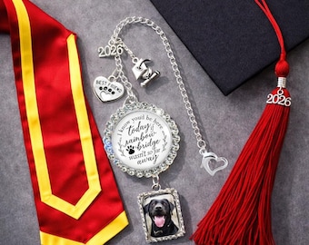 Graduation Tassel Pet Memorial Charm Photo Frame 2026 Best Friend Dog Cat Paw Heart | Unisex Styles and Glass Rainbow Bridge Quote Pendant